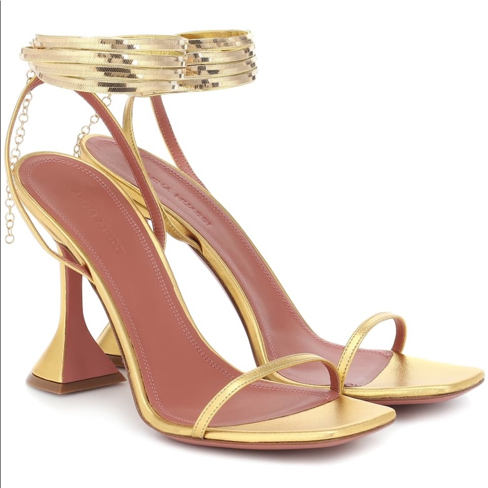 Amina Muaddi gold Henson sandal EU 38.5 NIB AUTH
